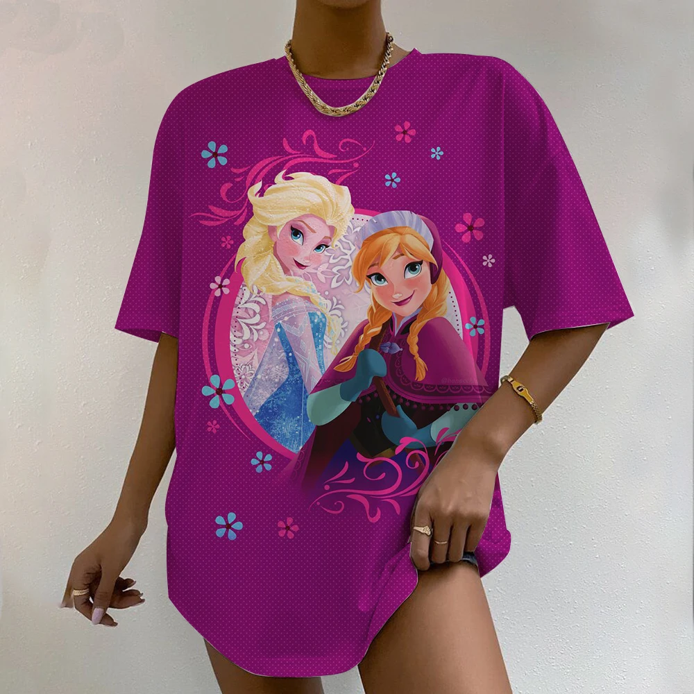 

Женская футболка с мультяшным принтом, летняя футболка с короткими рукавами и принтом принцессы Диснея, Harajuku, повседневная уличная одежда с круглым вырезом