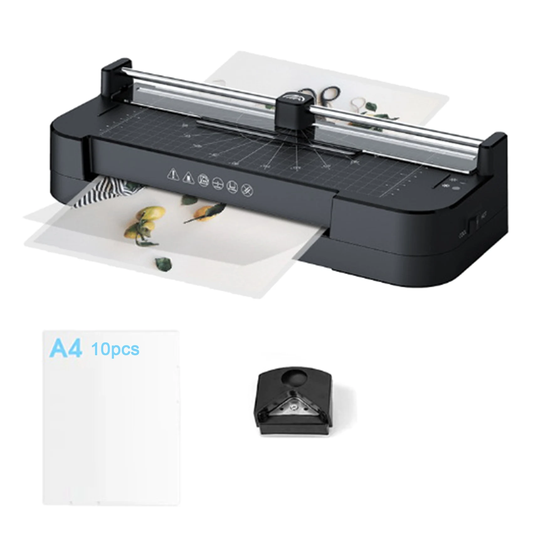 A4 Plastic Sealing Machine Ruler Paper Cutter All-In-One Photo Laminator+A4 Plastic Film+Corner Rounder EU Plug