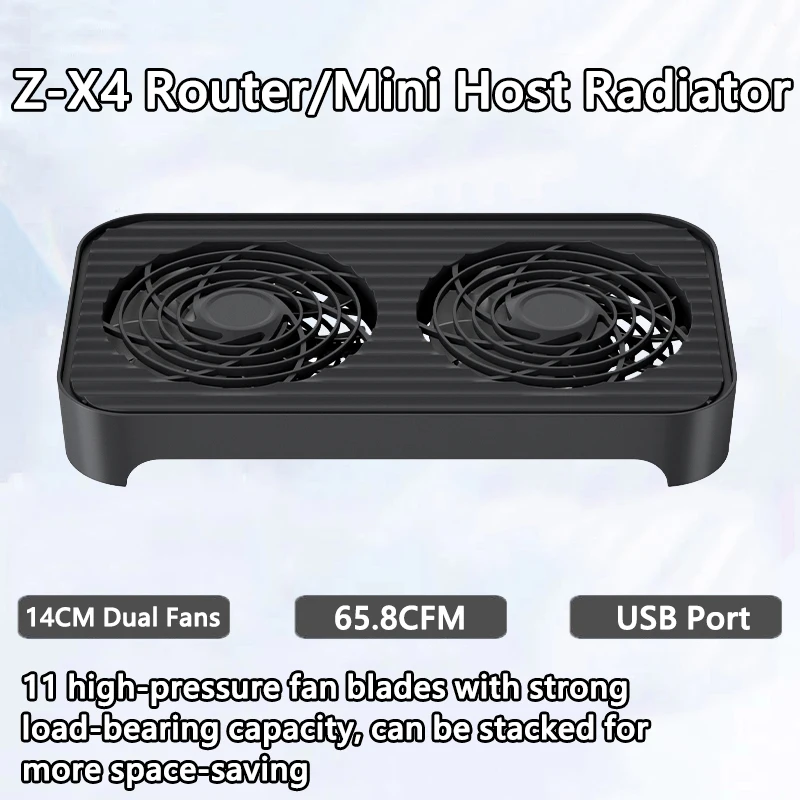 

Warvank Z-X4 router/mini host radiator Silent dual fan USB interface design Heightened bracket Dual fan cooling base