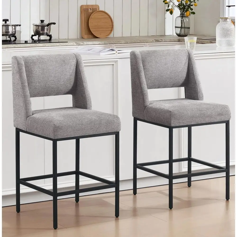 

Upholstered Counter Height Stools Set of 2, 26 Oversized Bar Stools with Wide Back, Metal Barstools Heavy Duty 300 Lbs, Modern