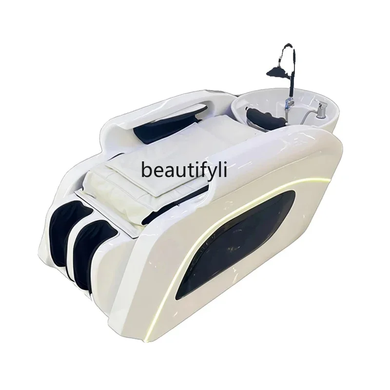 Barber Shop High-End Shampoo Chair Automatic Massage Couch Water Circulation Fumigation Flushing Bed Ceramic Basin