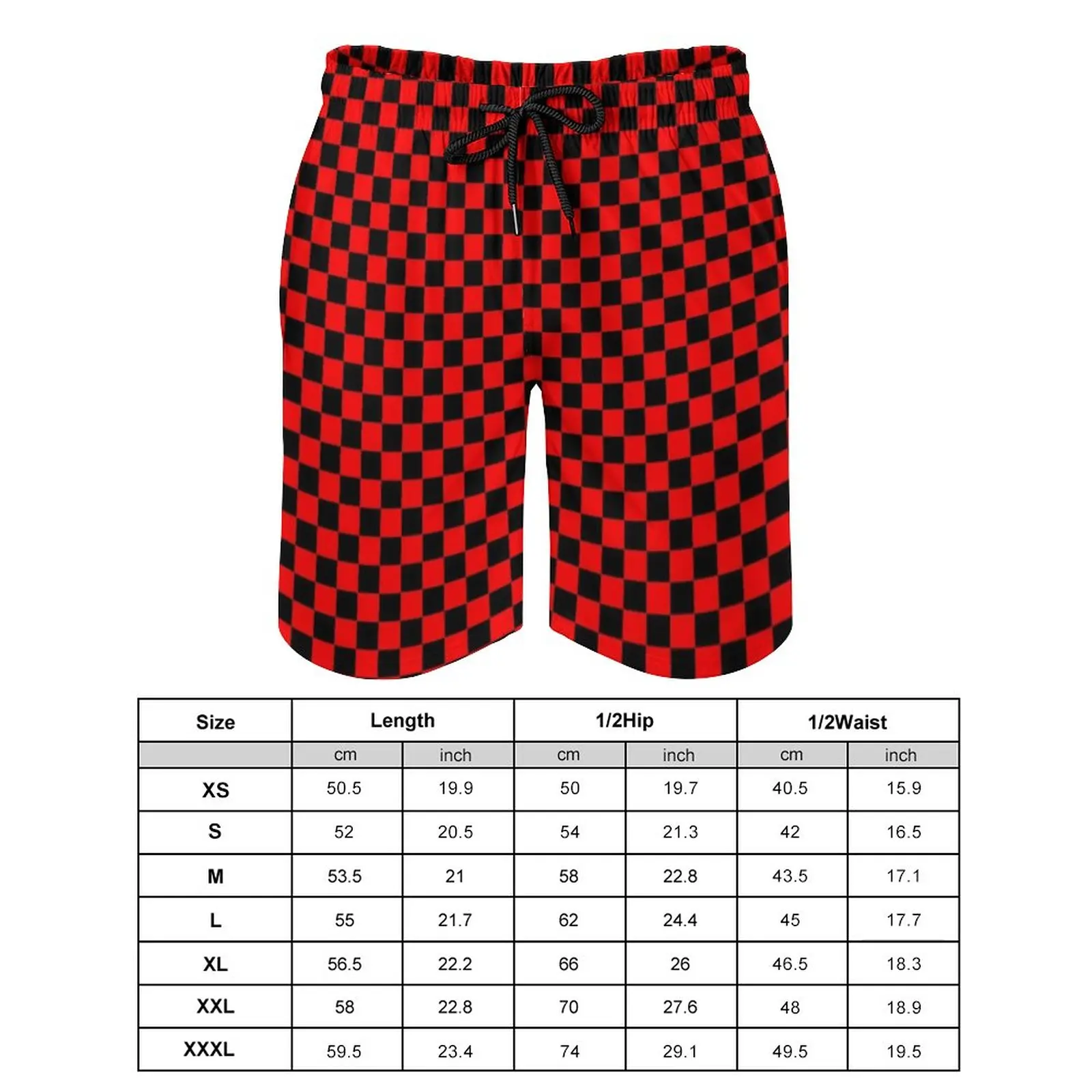 Simple Checkerboard Board Shorts Red and Black Checkered Funny Board Short Pants Men's Print Oversize Swimming Trunks Gift idea