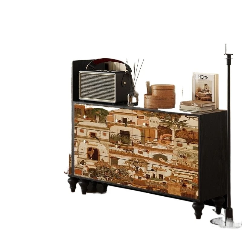 

French retro solid wood chest of drawers, bedroom, bedside storage, locker, living room against the wall, aisle, entrance,