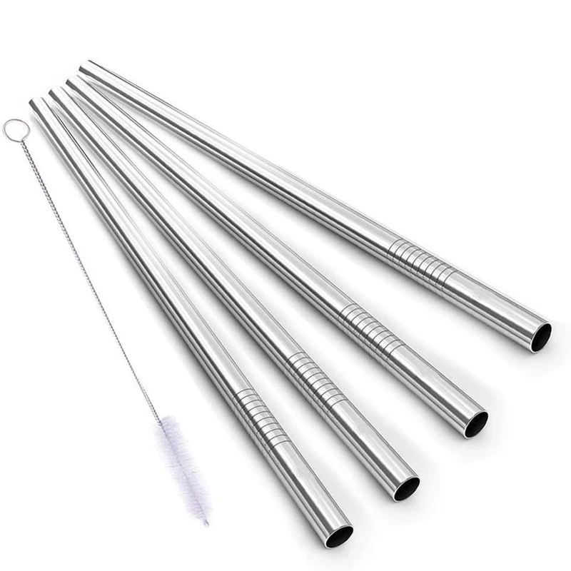 Stainless Steel Smoothie Straws, 9 inch X 0.31 in Reusable Metal Straws for Juice, Water, Smoothie, Set of 4 with Cleaning Brush