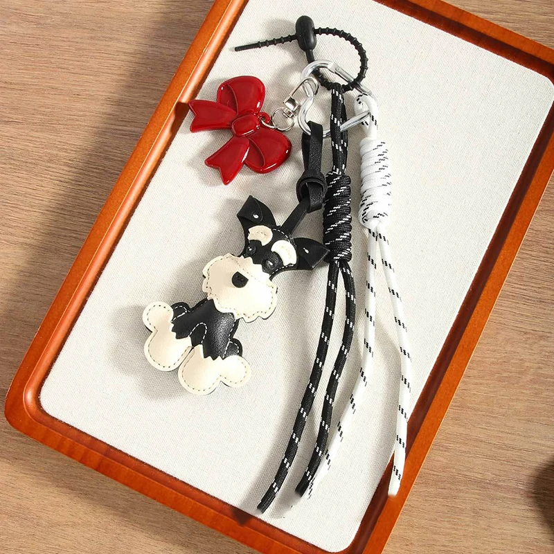 

Милый брелок для ключей из искусственной кожи с изображением шнауцера, очаровательный кулон из искусственной кожи в виде щенка, брелок для автомобильных ключей, подвеска для сумки, для женщин.