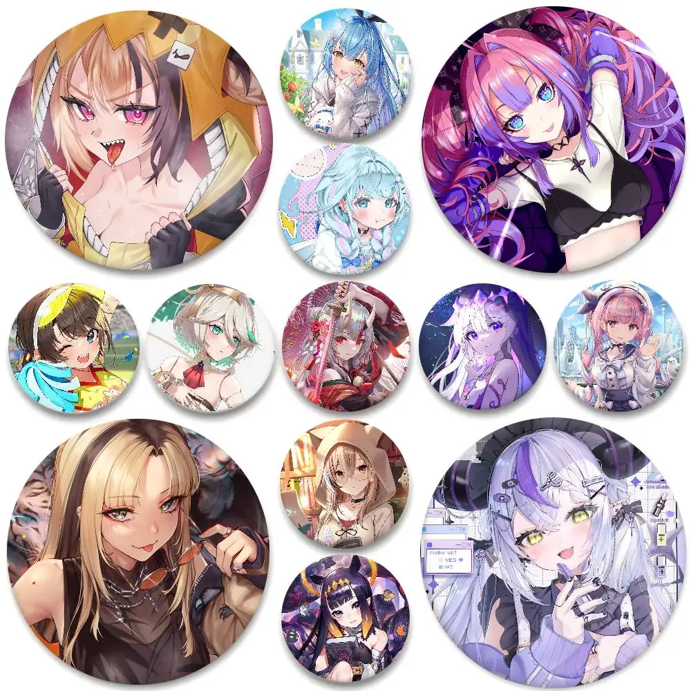 Anime Hololive Kikirara Vivi Nanashi Mumei Nakiri Ayame Mizumiya Su Abzeichen Runde Abzeichen Blech Münze Brosche Kleidung