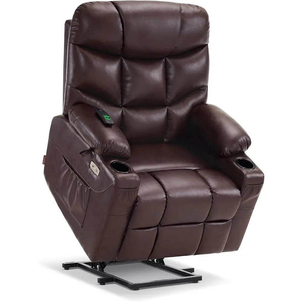 

Extended Footrest Power Recliner Chair, Leatherette, Medium Brown for Elderly or Moms