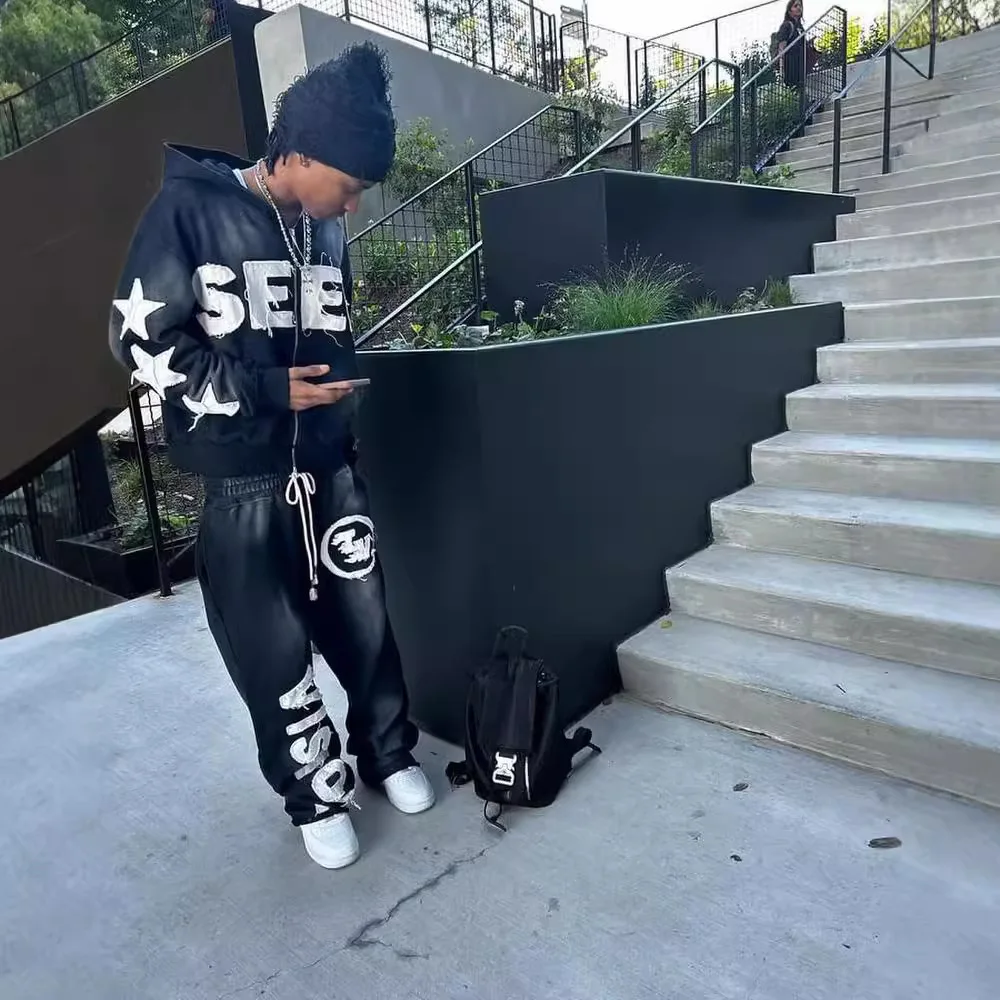 

Комплект из толстовки и брюк Long Sve, уличный комплект с лоскутным узором, модная повседневная спортивная одежда, женский ансамбль без бренда