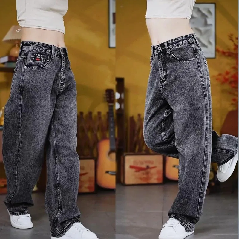 

Мужские джинсы в стиле американского ретро, высококачественные, свободные, широкие, повседневные, универсальные, стильные, городской фэшн, смесь хлопка и полиэстера