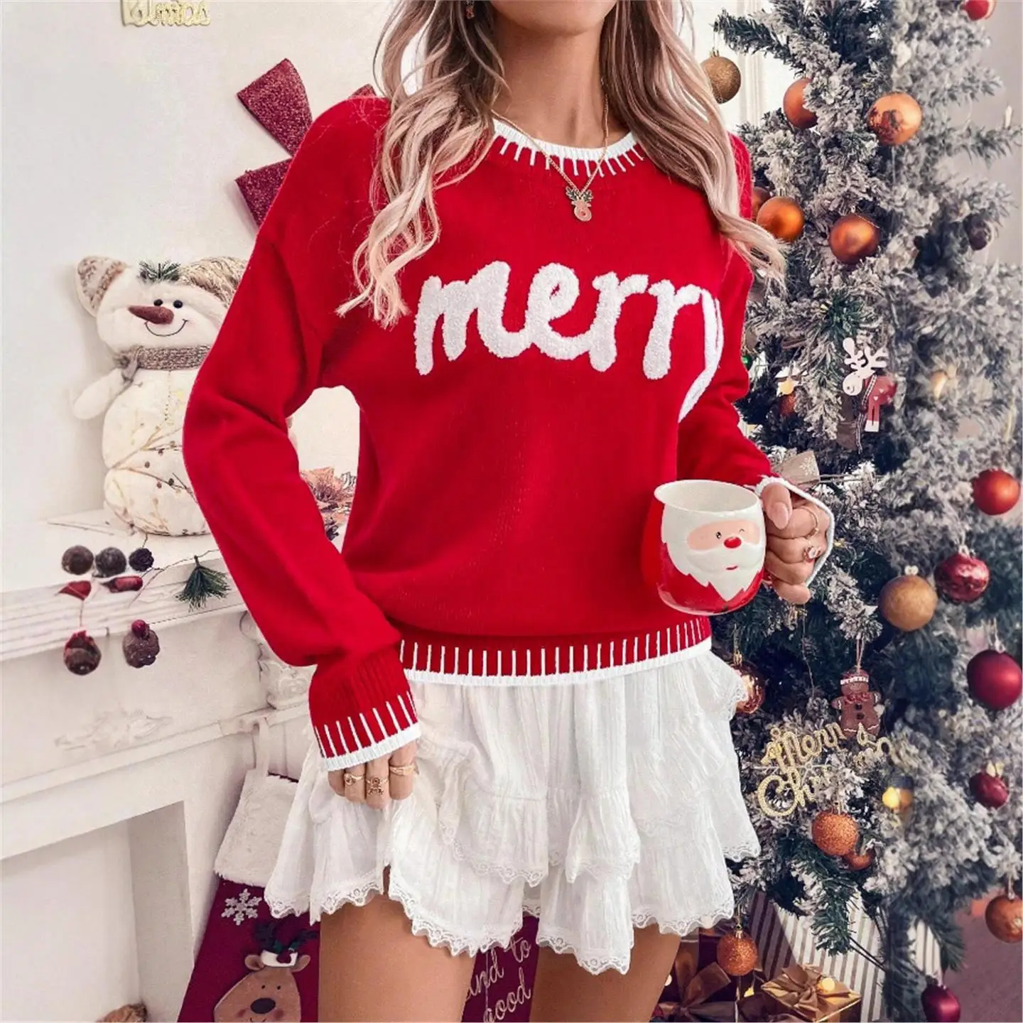 

Loose Long Sve Cisas Sweater Women's Knitted Outerwear Comfortable Fit Festive Sle Online Exclusive Pure Wool Blend