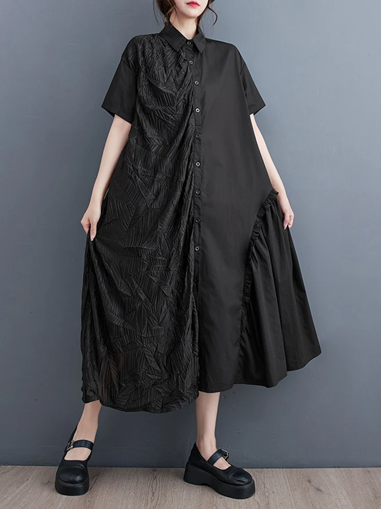 NYFS 2023 Summer New Office Lady Woman Dress Vestidos Robe Elbise Loose Plus Size Yamamoto Style Short Sleeve Solid Shirt Dress