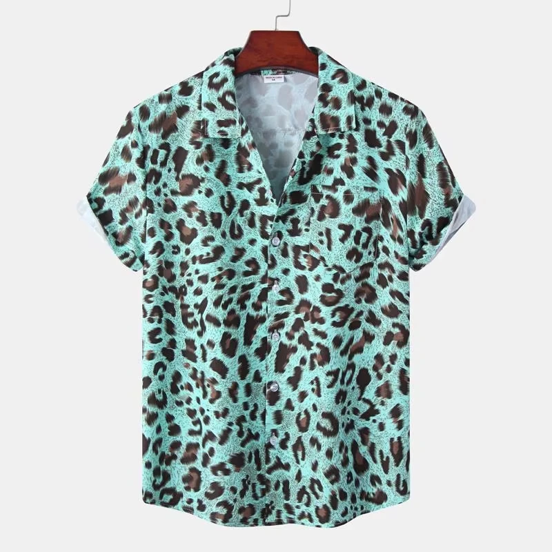 

3D Printed Leopard Shirt For Men Casual Fashion Summer Short Sleeves Hawaiian Beach Shirts Personality Lapel Aloha Button Blouse
