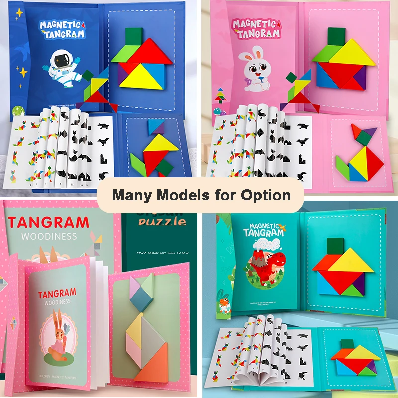 Bloco magnético forma geométrica ciência & matemática quebra-cabeça de madeira tangram livro educacional para criança aprendendo jogo lógico