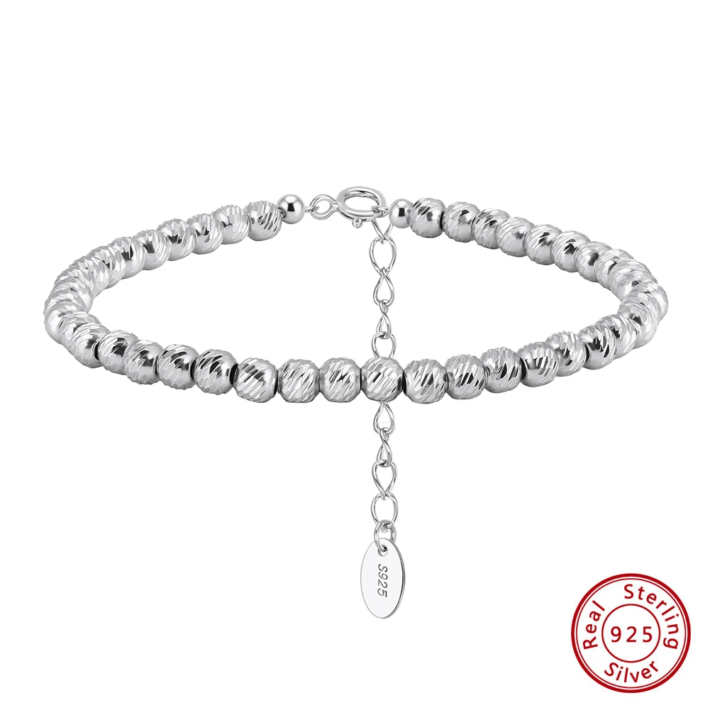 

KISS MANDY 100% Solid 925 Sterling Silver 4mm Beaded Bracelets for Women Beads Dainty Bracelet Birthday Christmas Gift GAB04