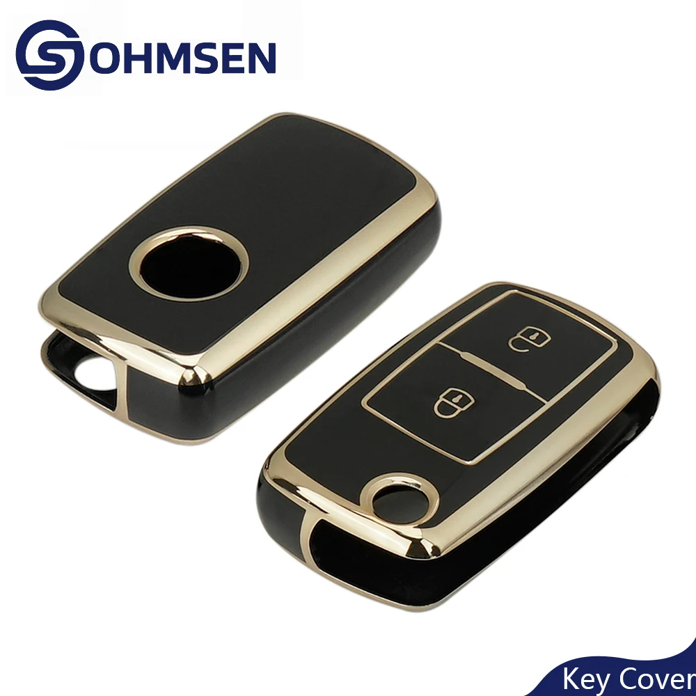 OHMSEN 2 Button Key Fob Shell Case Protective Cover For VW Volkswagen Transporter T5 T6 Amarok Polo Golf TPU Black