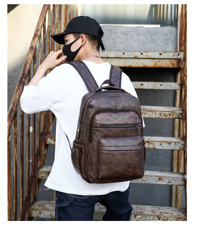 Hohe Qualität USB Lade Rucksack Männer PU Leder Rucksack Große Laptop Rucksäcke Männlichen Mochilas Schul Für Jugendliche Jungen – Detail 6