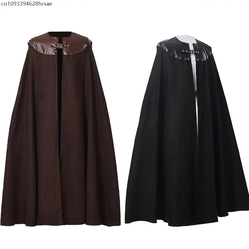 

Medieval Steampunk Black Cloak Retro Warrior Cosplay Costume Cape Adults Men Women Party Military Knight Dress Up Robe