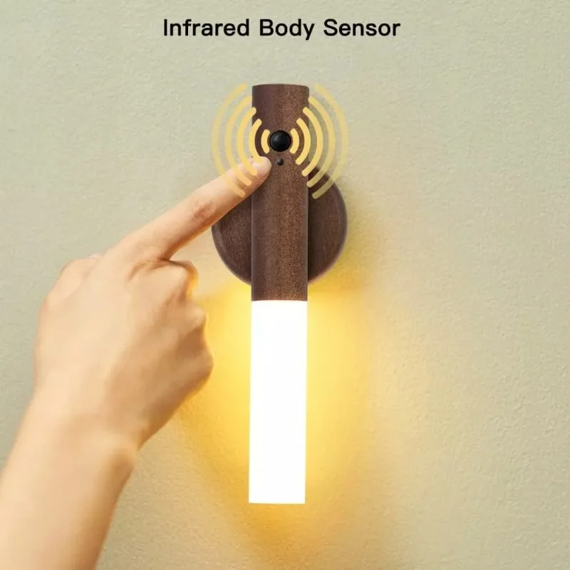 Sensor Night Light Solid Wooden Indoor Rechargeable Motion Magnet Body Sensor Night Lights Hand-Held Portable LED Wall Light