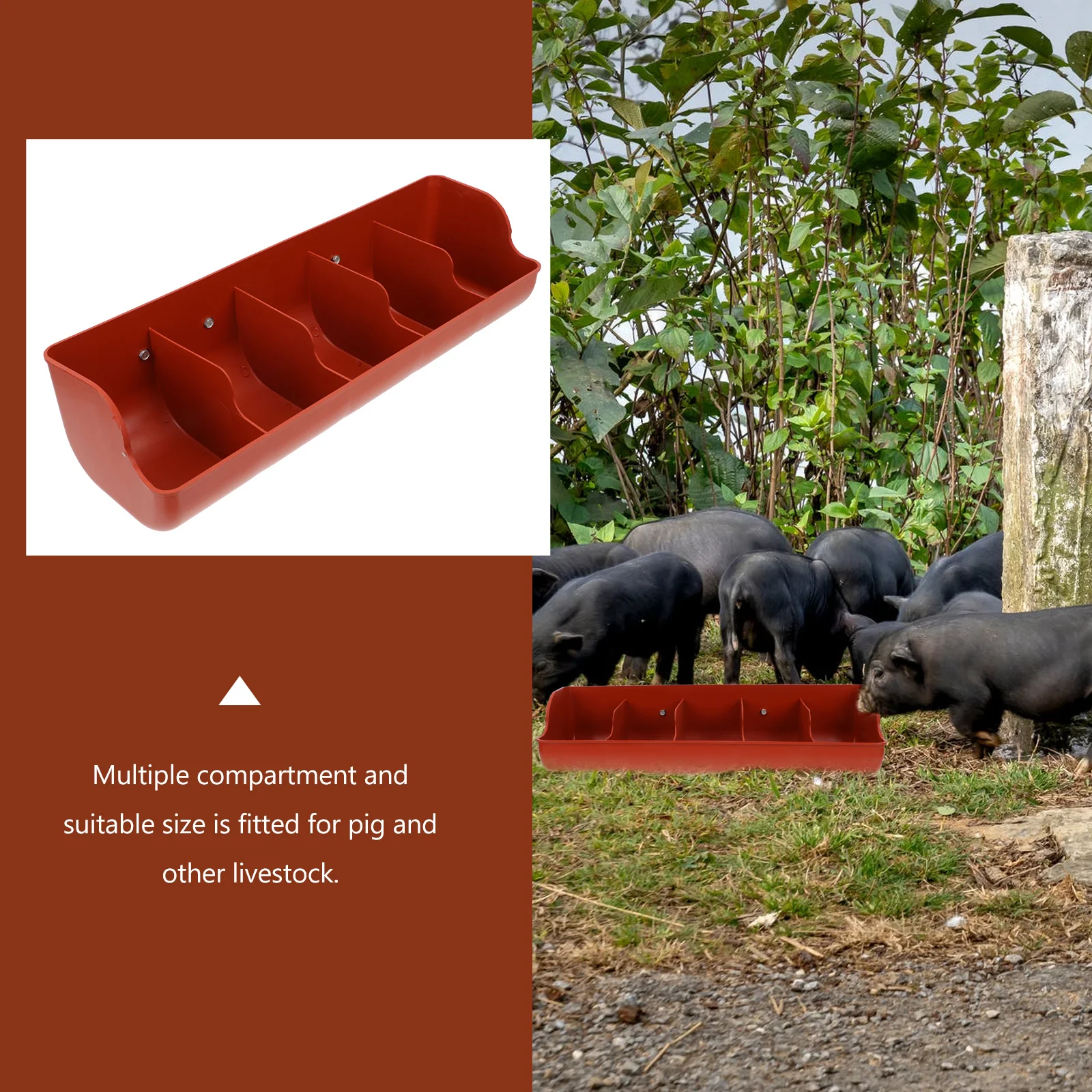 Sink Pig Feed Trough Compartment Manger Thicken Plastic Feeder Pin Farm Brown Livestock Lovers