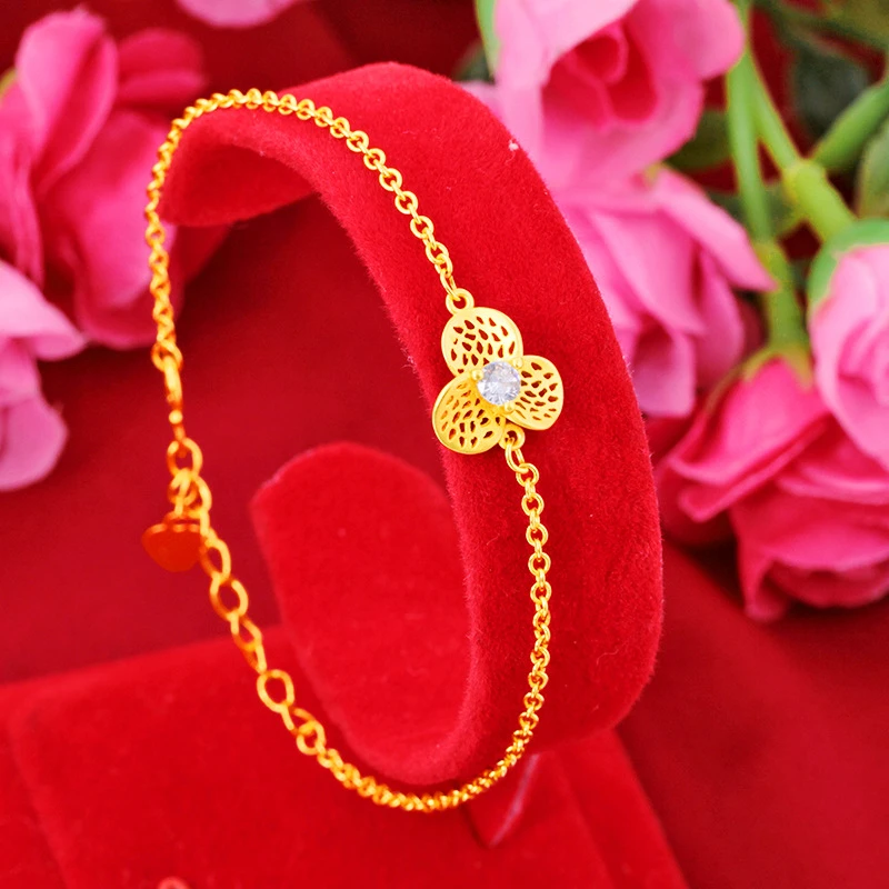 

Fashion 14k Gold Color Diamond Inlaid Flowers Bracelet Bangle for Women Bride Bracelet Bangle Jewlery Gifts