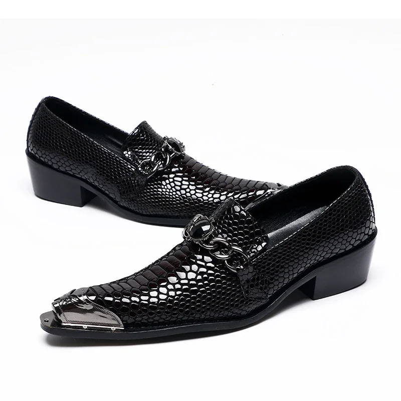 Christia Bella Men Dress Shoes Black Alligator Print Wedding Party Shoes Genuine Leather Gentleman Banquet Business Suit Shoes