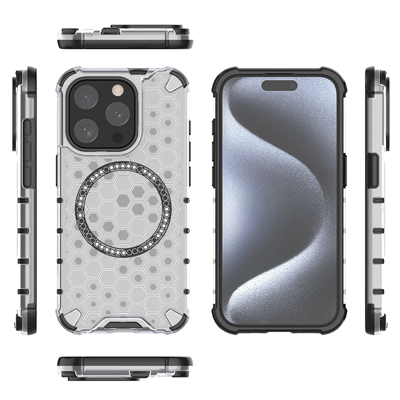 2 in 1 Full Protection Shockproof Case for iPhone 15 11 13 12 14 Pro Max Plus Magnetic Wireless Charging Translucent Armor Cover