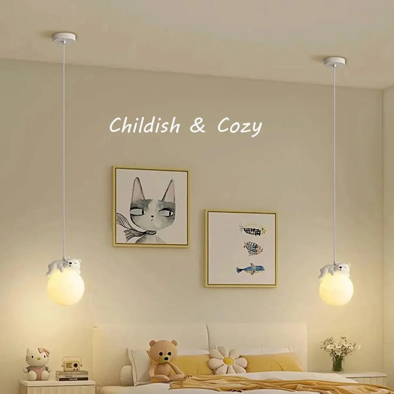 

LED Minimalist Chandelier Nordic Home Children's Room Little Bear Pendant Lights Decoration Bedroom Bedside Hanging Lamp Fixture