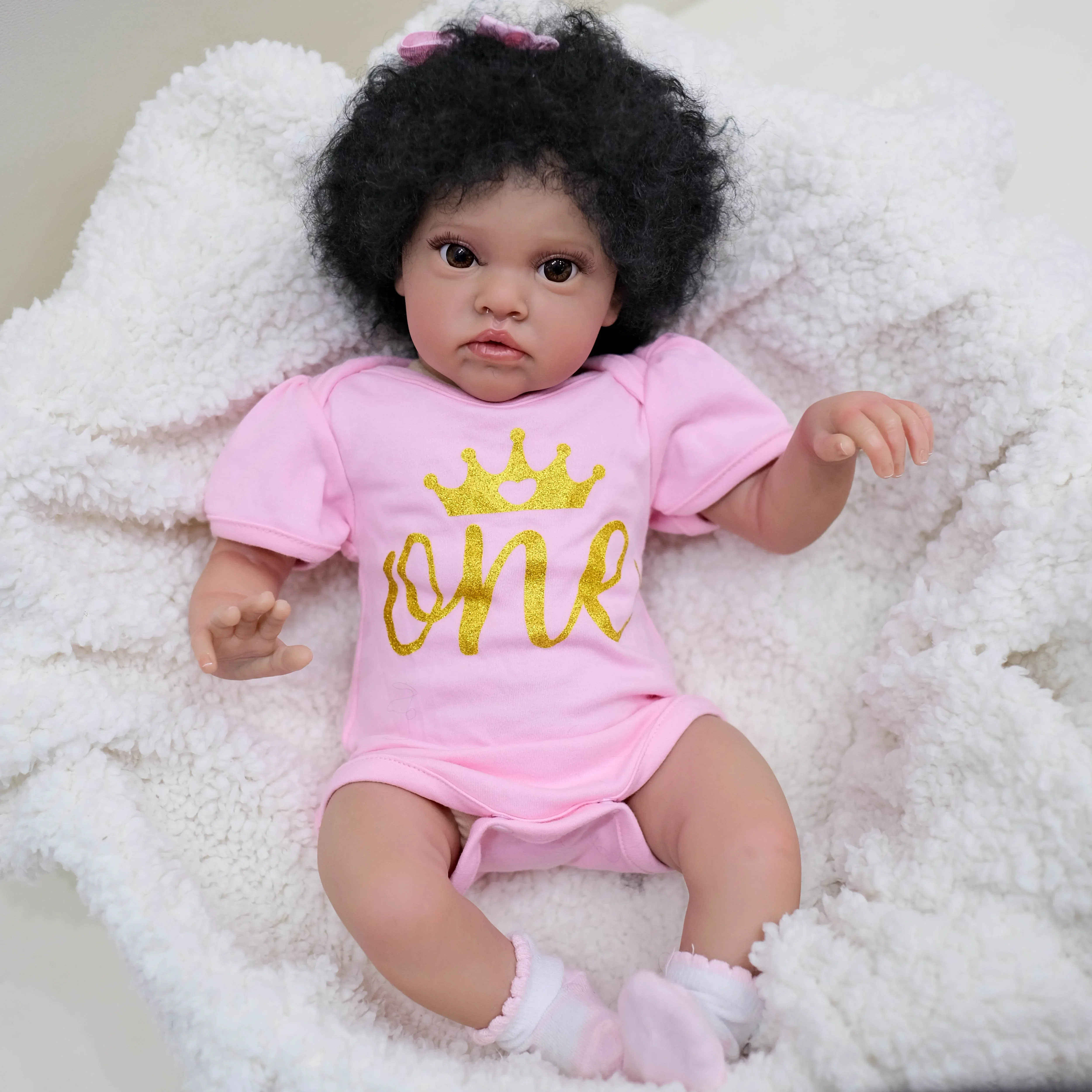 

NPK 20inch Chantal Already Painted Finished Reborn Baby Doll in Dark Brown Skin Awake Baby 3D Painting with Visible Veins