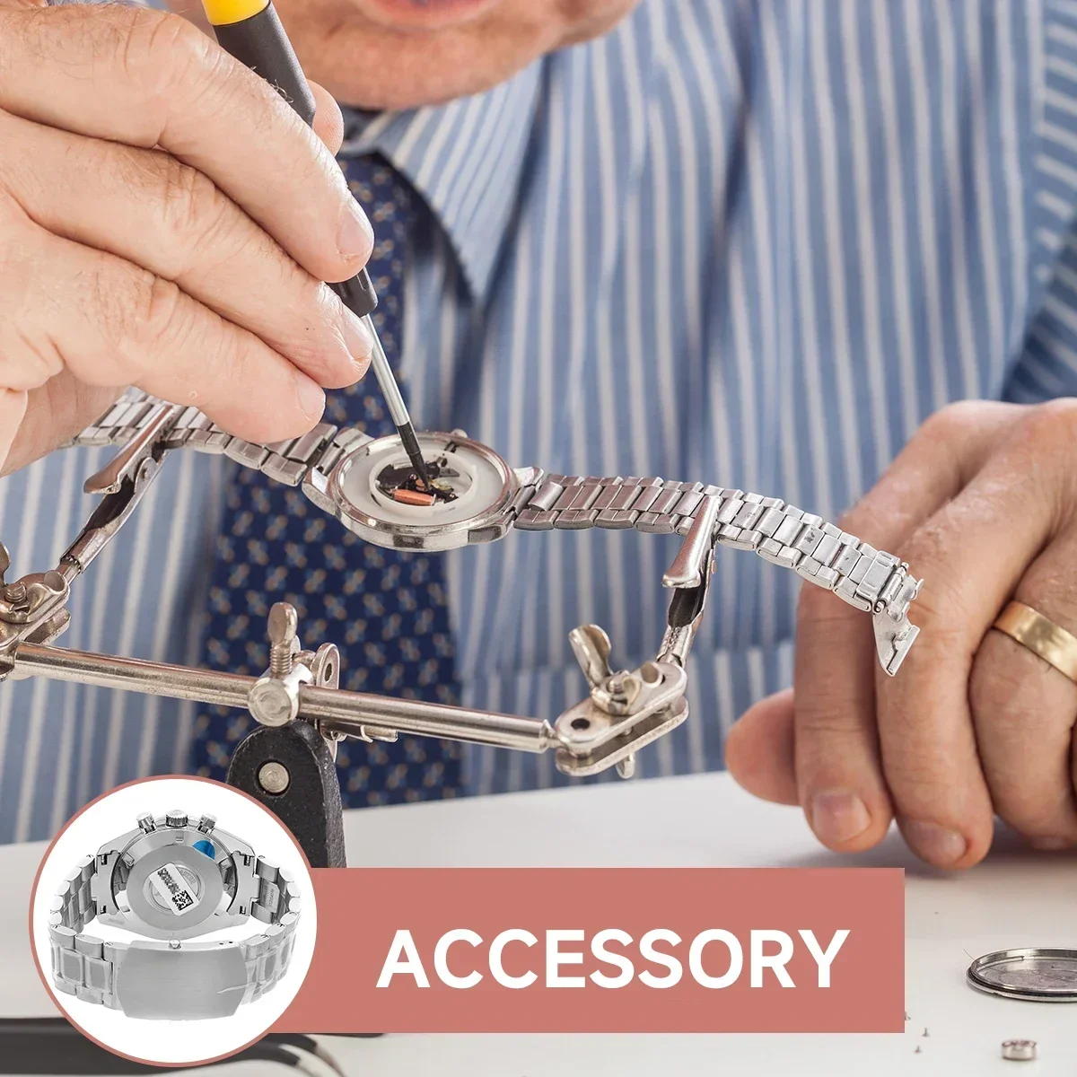 40 มม.VK63 เงินนาฬิกาสีดําเงินแทรกเคลือบแก้วสําหรับVK63 ควอตซ์Chronograph Movementสร้อยข้อมือเหล็กยึด