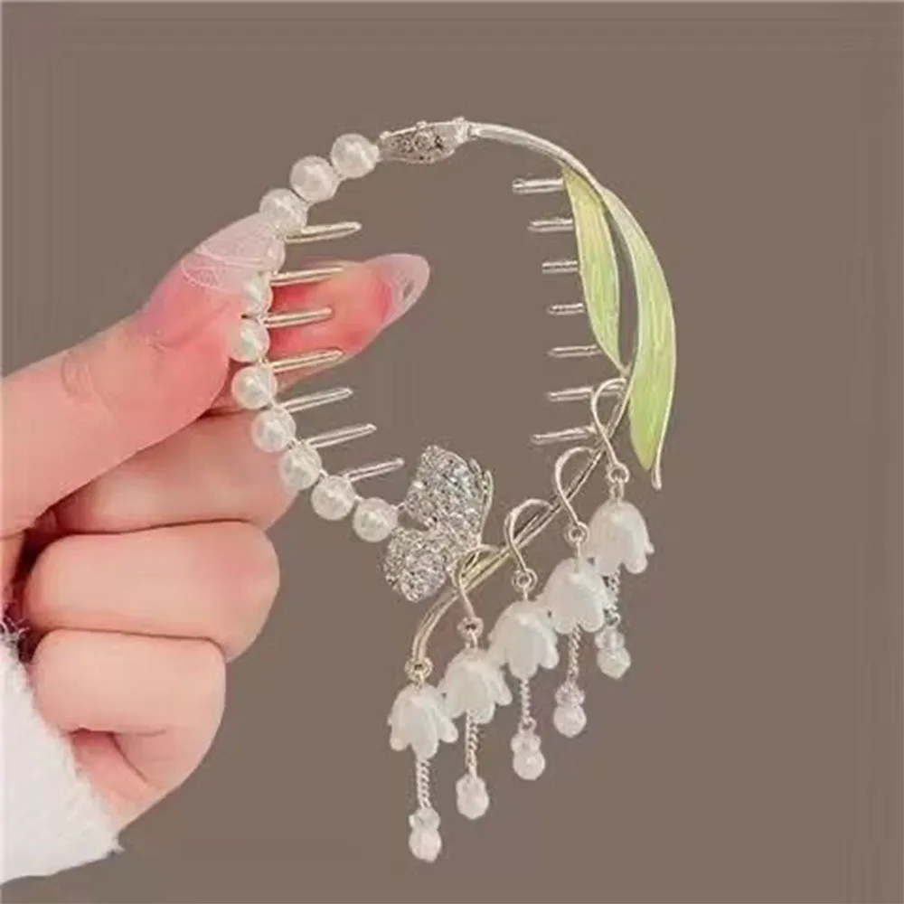 

Flower Tassel Hair Bun Buckle Pearl Chain New Chinese Style High Ponytail Buckle Diamond Bud Clip Bud Hair Claw