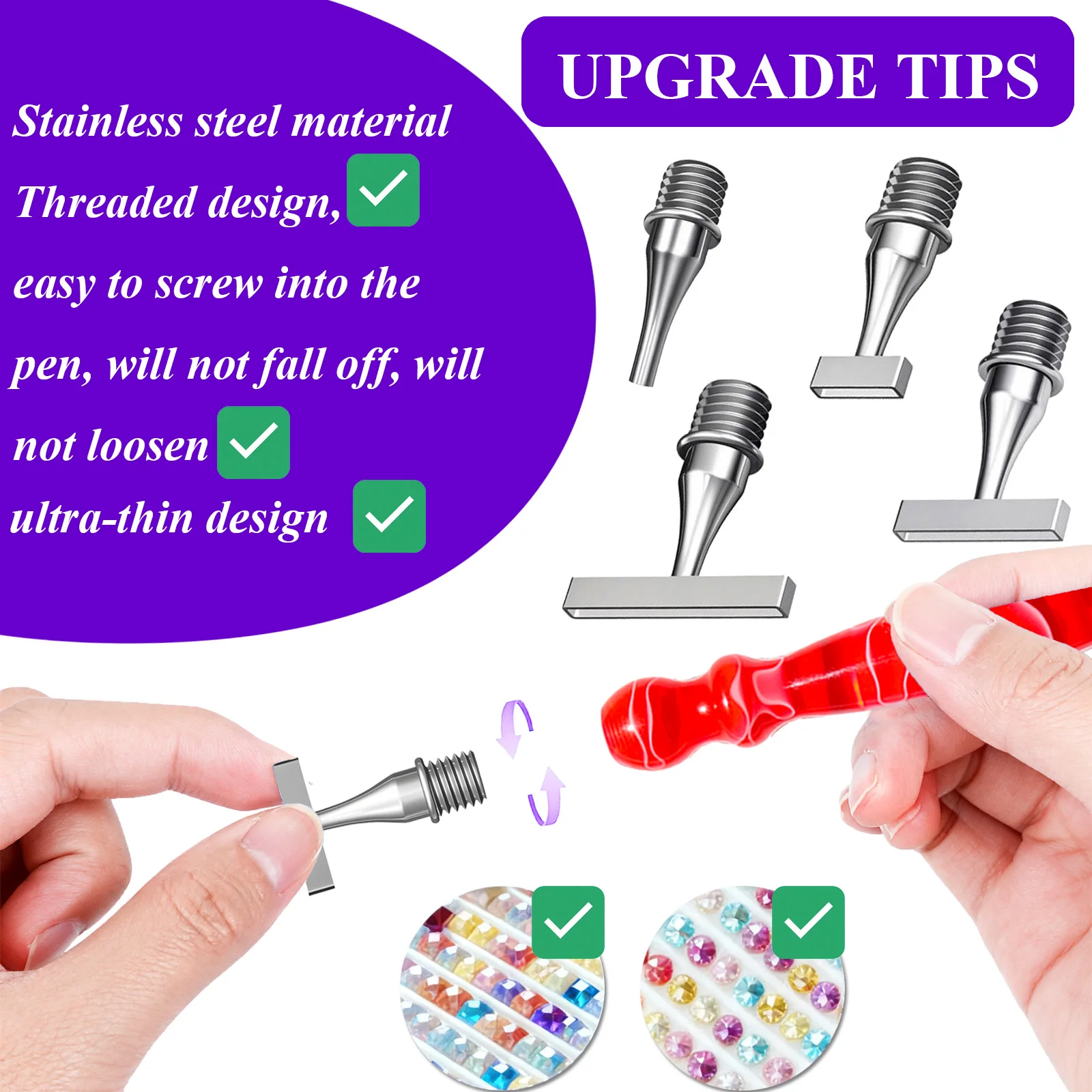 5D DIY Resin Diamond Painting Pen，Color Embroidery Threaded Dot Drill Tool，Metal Screw Thread Tips Accessories view 6