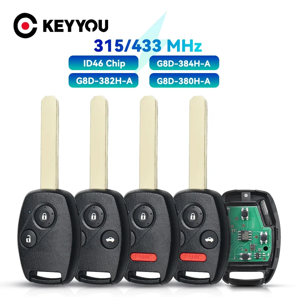 KEYYOU 315/433MHZ ID46 Chip Remote Car Key For Honda Accord 2003 CR-V HR-V Civic Sedan 2008 Insight 2009 Element 2/3/4BTNS