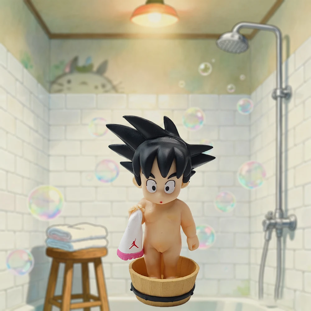 ตุ๊กตาฟิกเกอร์อนิเมะดราก้อนบอล ตัวละครวูคง น่ารัก สไตล์ Q รุ่นอาบน้ำ/นอนหลับ วัสดุ PVC ของเล่นสะสม