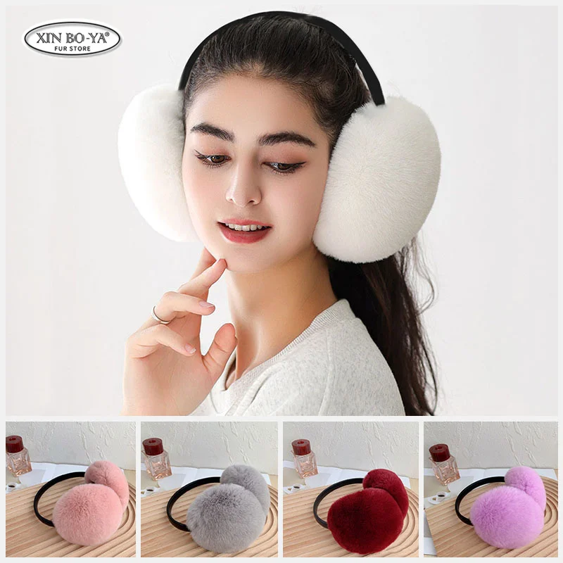 100% Natural Fur Ear Muffs para As Mulheres Inverno Fur Earmuffs Macio Quente Furry Ear Muffs Real Rex Coelho Ear Covers para Meninas Presente