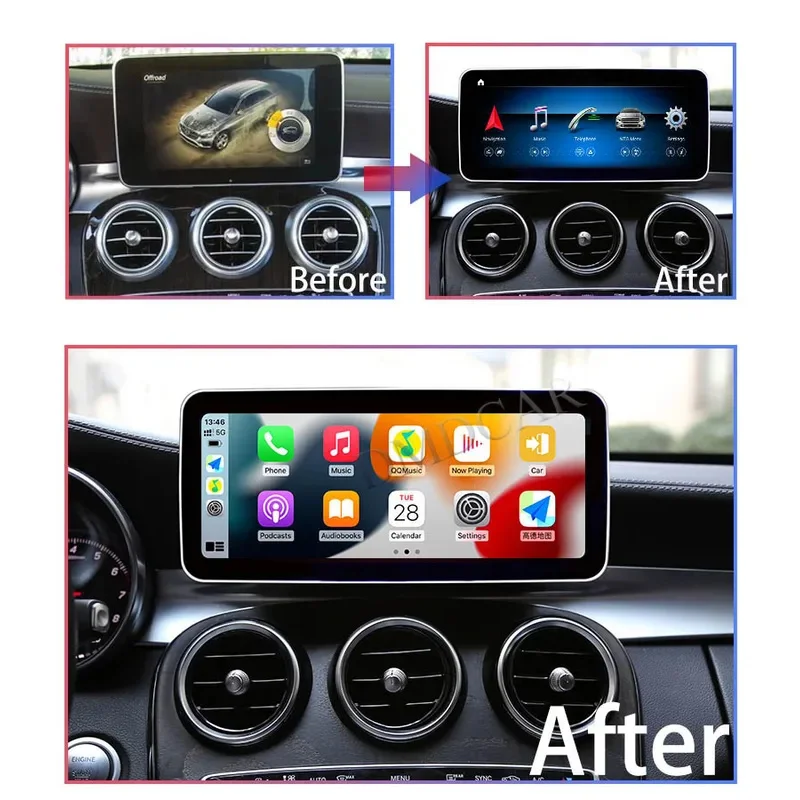 Snapdragon Android 14 8+128G Carplay For Benz C/V Class W204 W205 GLC X253 RHD Video Multimedia Player Navigation Auto Stereo 4G