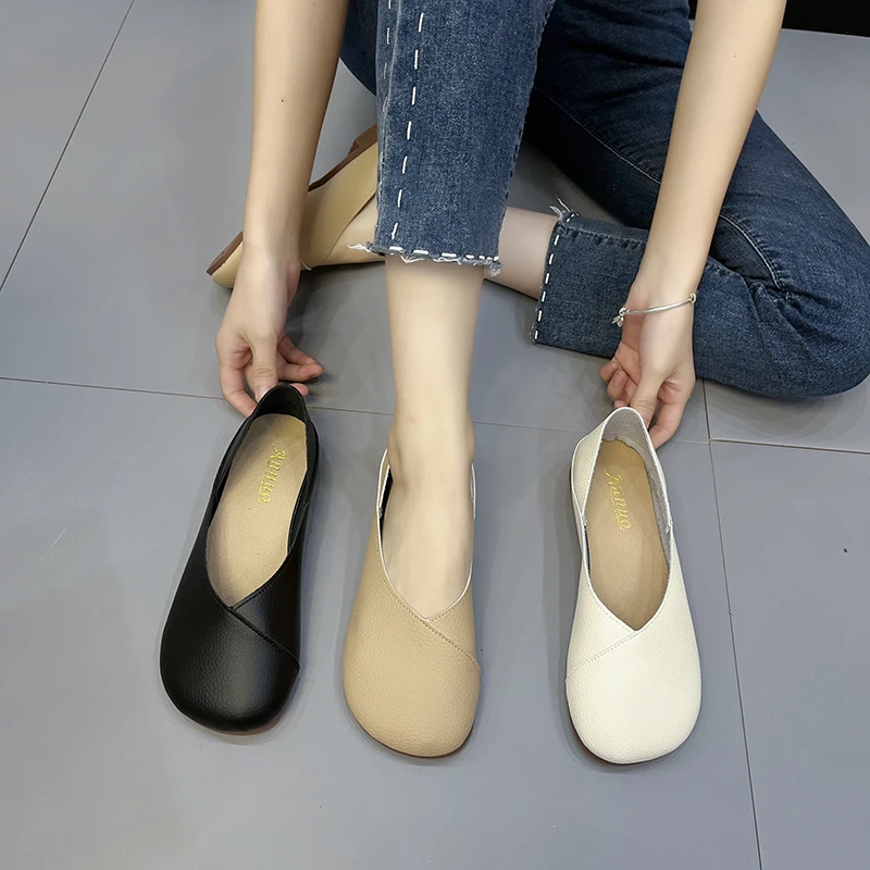 

New Style Genuine Leather Spring Autumn Handmade Flats Ballerina Shoes Women Loafers Comfortable Soft Leather Women Flats Shoes