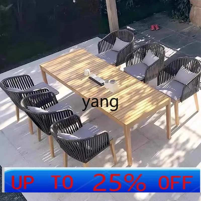 

LTT Nordic Modern Outdoor Table and Chair Patio Garden Terrace Waterproof Sunscreen Teak Rattan Combination