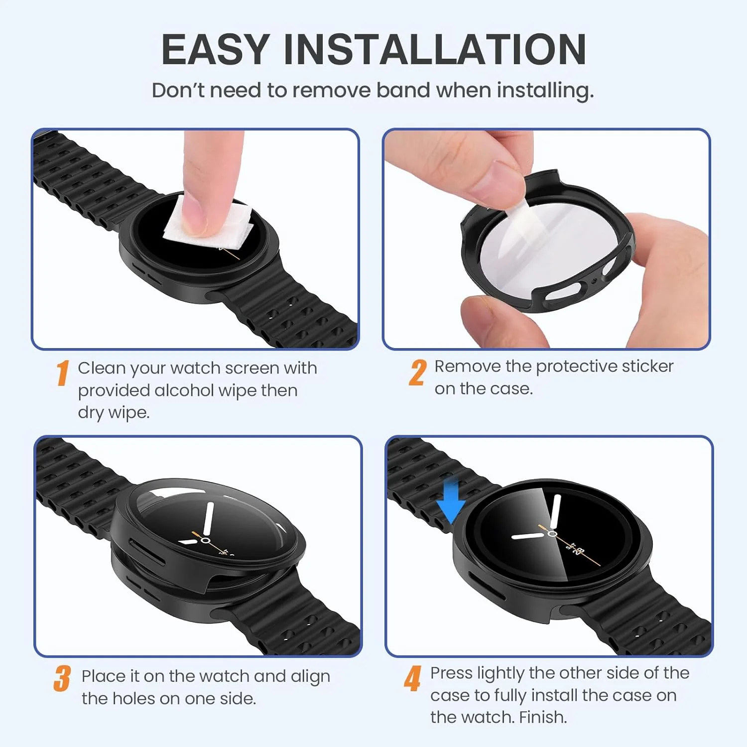 Funda para Samsung Galaxy watch 8, accesorios de 44mm y 40mm, Protector de pantalla de vidrio templado, cubierta de parachoques para PC, Protector Galaxy watch 8