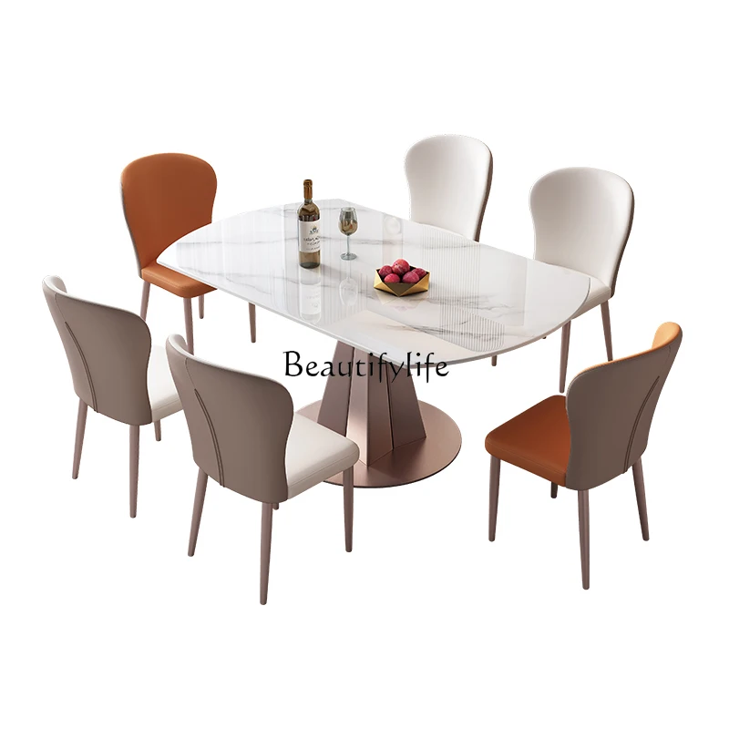 Light luxury rock slab dining table variable round table modern simple household small retractable folding dining table