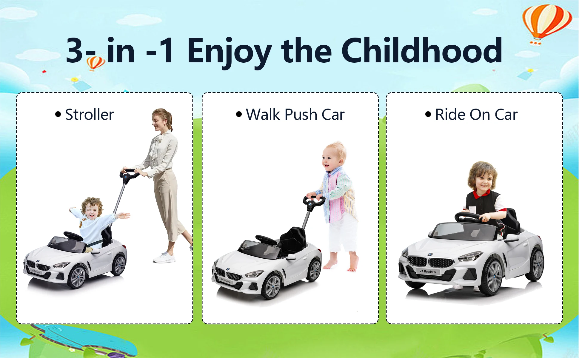 سيارة دفع للأطفال 3 في 1 بمقبض، لعبة دفع للأطفال الصغار من عمر 1 إلى 5 سنوات