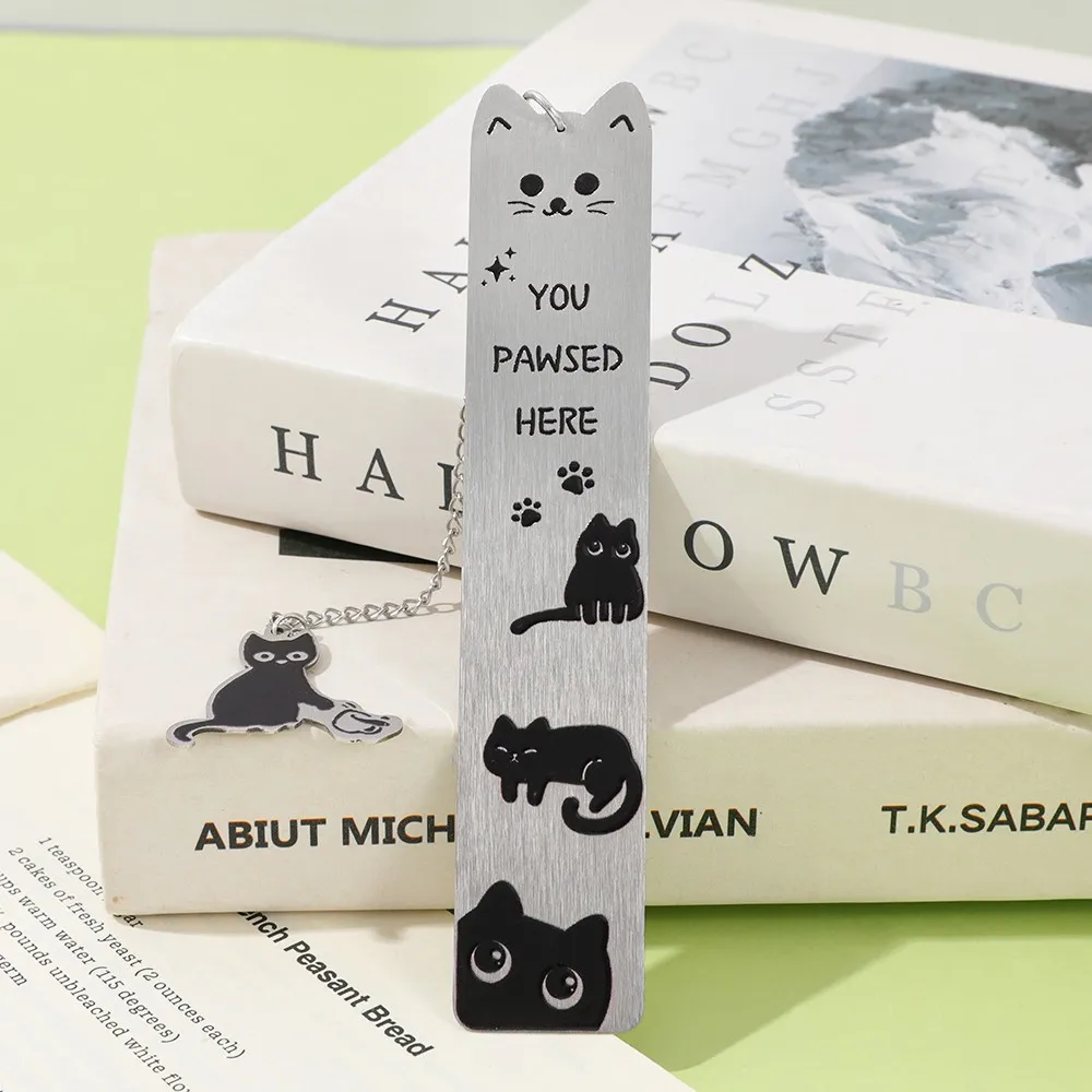Segnalibri in metallo con gatto carino con catena, segnapagina con citazione "You Pawsed Here", cancelleria felina stravagante per gli amanti dei libri e dei gatti