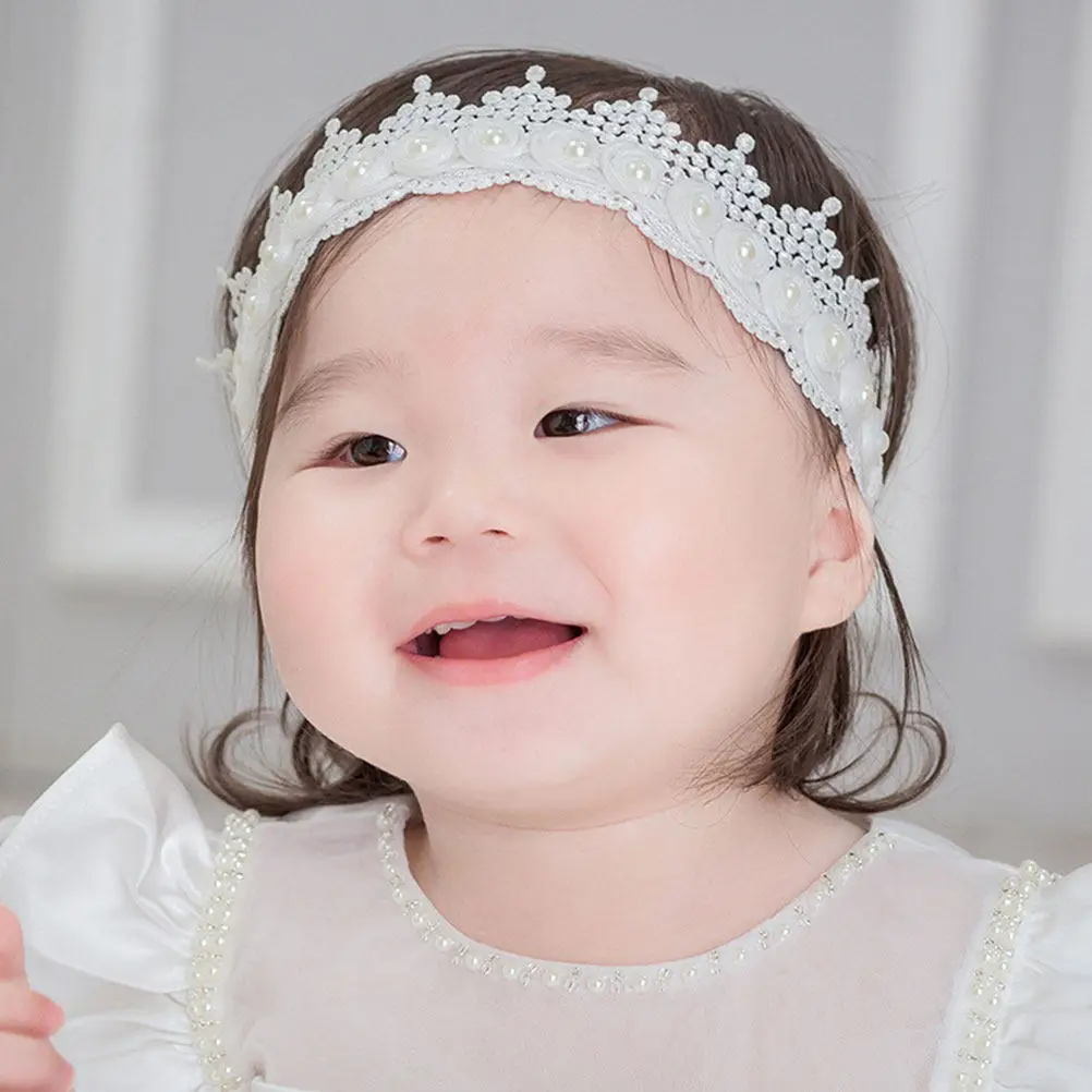 

2Pcs Shiny Sequin Crown Baby Lace Headband Elegant Infant Photo Props Crown Shape Party Hairbands Baby Lace Headband