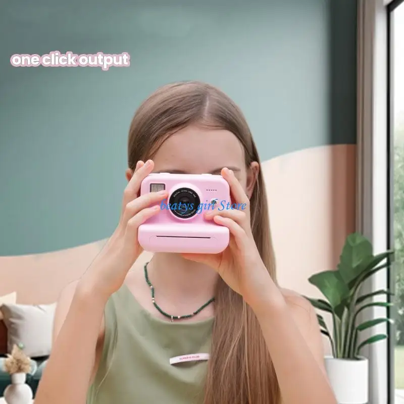 

C7AB Instantly Print Camera for Kids with 4 Photo Paper Rolls Encourages Creativity Learning Durability Shell for Childrens