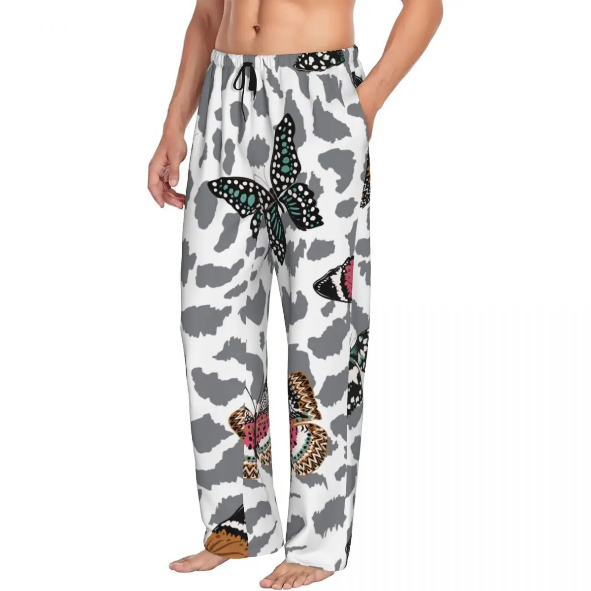 Mens Pajamas Pyjamas Pants Flying Animal Leopard Skin Lounge Pants Sleep Bottoms