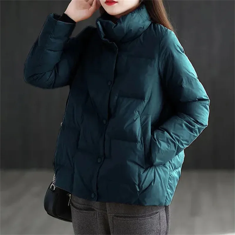 2024 New Korean Winter Jacket Cotton Padded Coat Women\'s Stand Collar Puffer Jacket Thicken Warm Long Sleeve Lightweight Outerwe