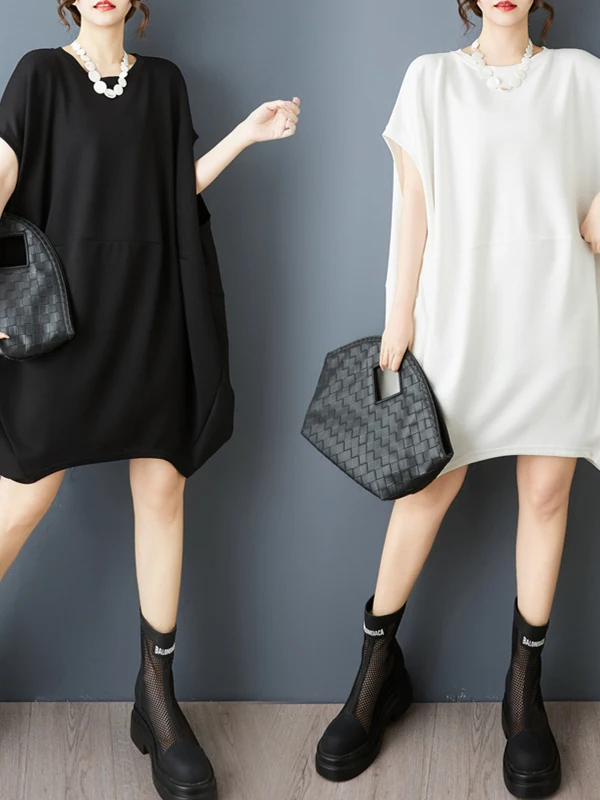 Été décontracté chauve-souris Sve t-shirt Dr femmes haute rue ventre ample couvrant mi-long décontracté Dr