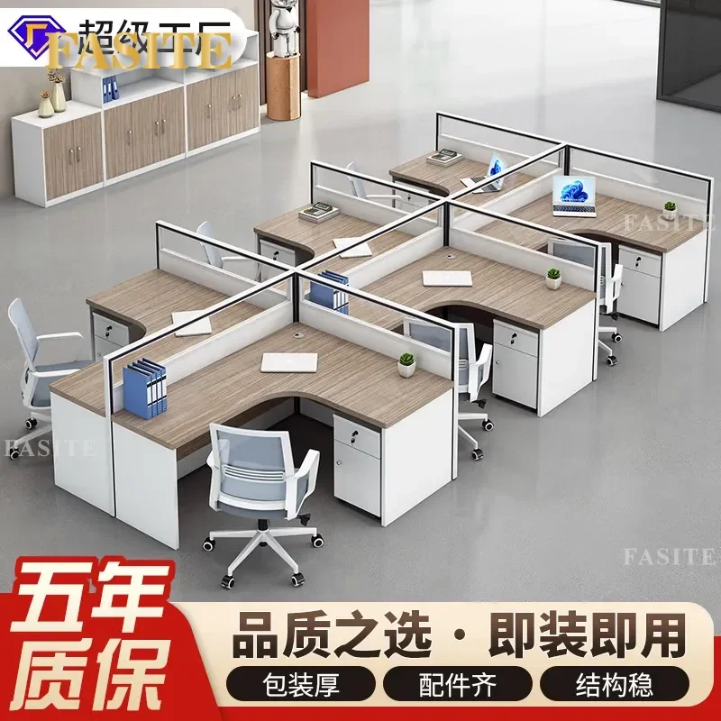 For Office Staff L Shaped Desk and Chair Combination Modern Computer Workstation with Screen Partition Simple Design
