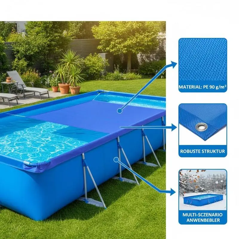 Image 5: Ensemble de couvertures pour piscines rectangulaires hors sol – Polyéthylène robuste avec ourlet renforcé et surface hydrofuge