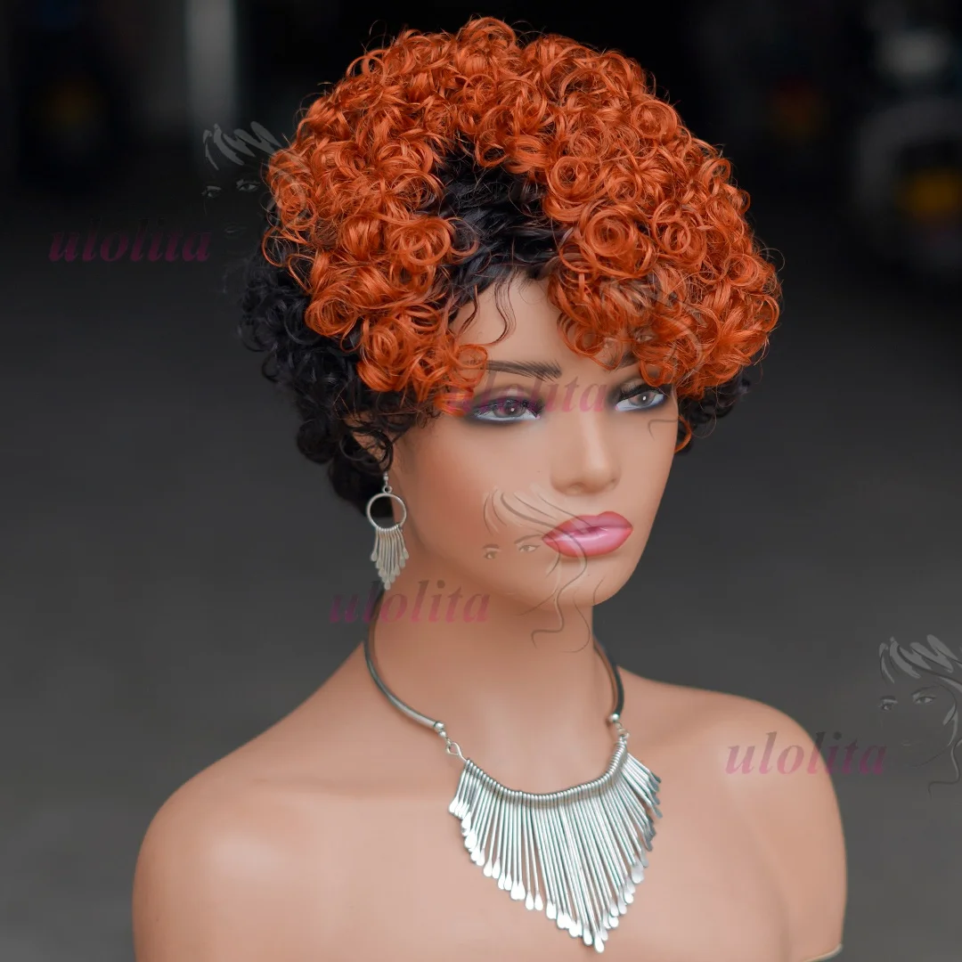 Pixie-Locken-Kurzhaarperücke aus Echthaar, maschinell gefertigt, für Frauen, kurze Perücke, Farbe 99J Burgunderrot, natürlicher Look, für den täglichen Gebrauch. – Detail 5