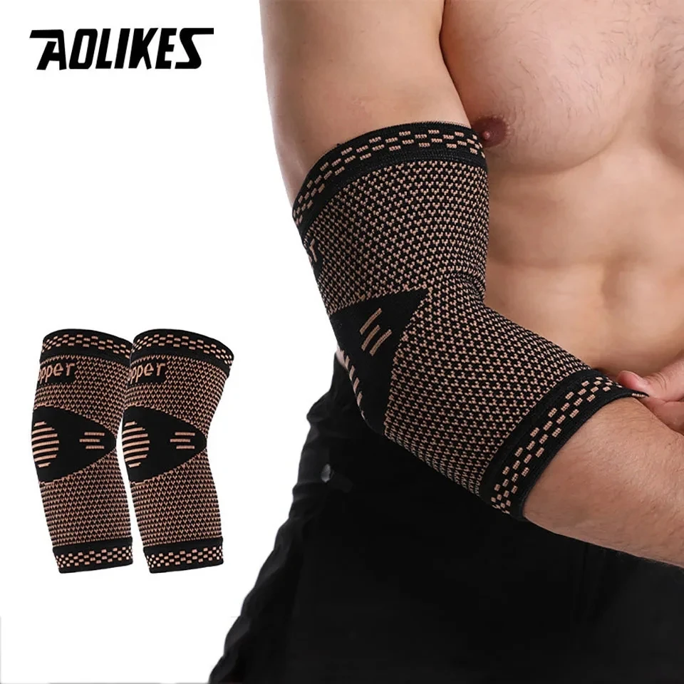 AOLIKES Copper Nylon Elbow Pads Brace Copper Elbow Sleeve Compression for Sports Workout Arthritis Pain Relief and Support